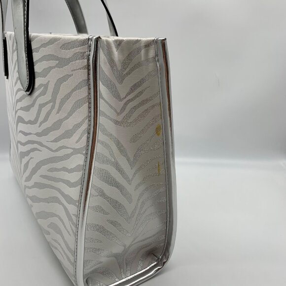 Michael Kors Gigi Silver Zebra Print Large Grab Tote - Picture 9 of 11